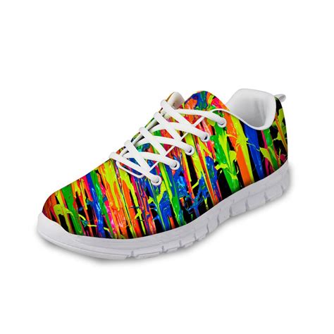 Thikin 3d Colorful Paint Printed Women Casual Sneaker Shoes Summer Mesh