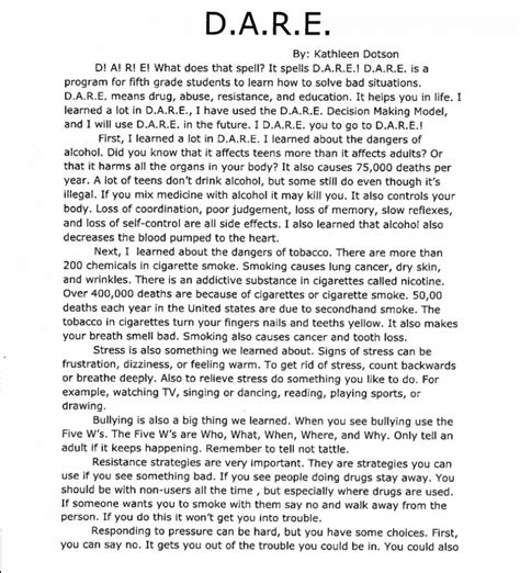 022 Dare Essay Examples Help Example Of Essays Winning For 5th Grade