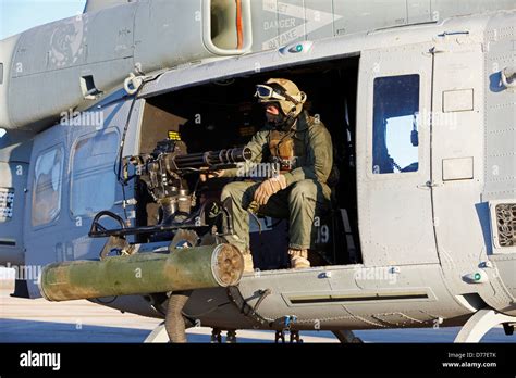 United States Marine Gunner Aboard Uh 1y Venom Helicopter Just Prior To