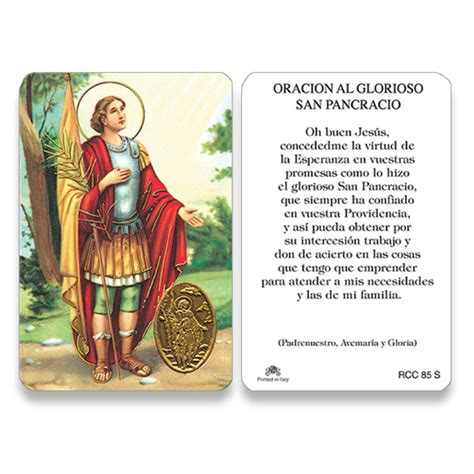 Holy Card Of Oracion Al Glorioso San Pancracio Spanish Fc Ziegler