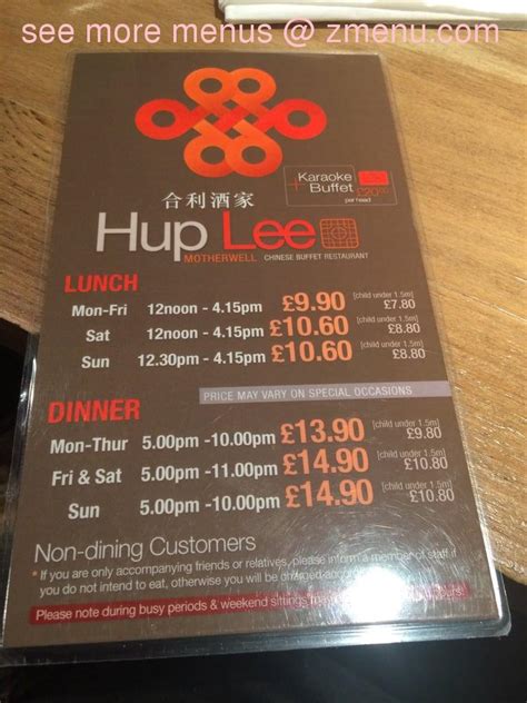 Menu At Hup Lee Buffet Restaurant Motherwell 131 Merry St