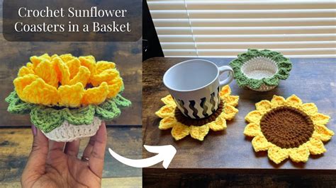 Easy Crochet Sunflower Coasters In A Basket Crochet Sunflower