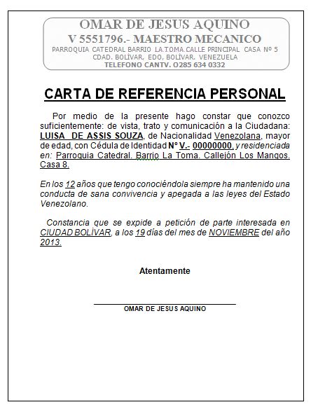 Formatos Legales Formato Word De Carta Referencia Personal