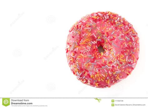 Pink Frosted Donut With Colorful Sprinkles Isolated Stock Photo Image