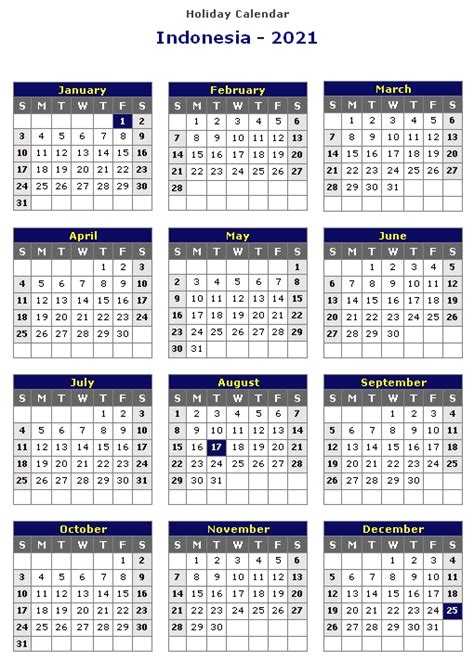 Printable Indonesia Calendar 2021 With Holidays Public Holidays Riset