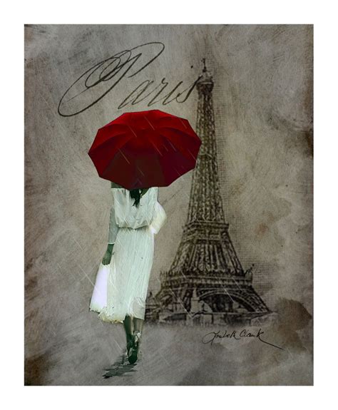 Eiffel Tower Paris Painting Red Umbrella Wall Decor Feminine Etsy