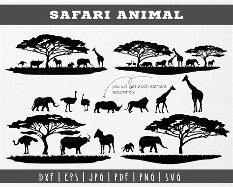 Safari Africa Silhouette Animal Svg Safari Animal Scene Etsy Canada