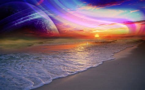 Rainbow Sunset Ocean Waves View Beach Hd Pictures