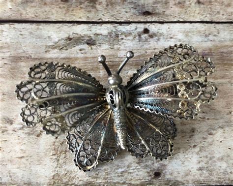 Vintage Old Silver Filigree Butterfly Brooch Lace Italy Etsy Silver