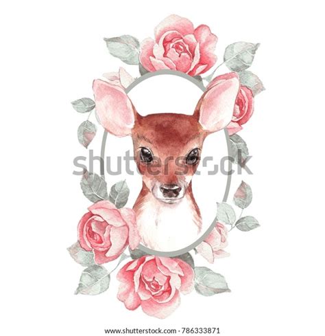 Baby Deer Flowers Hand Drawn Cute Stock Illustration 786333871