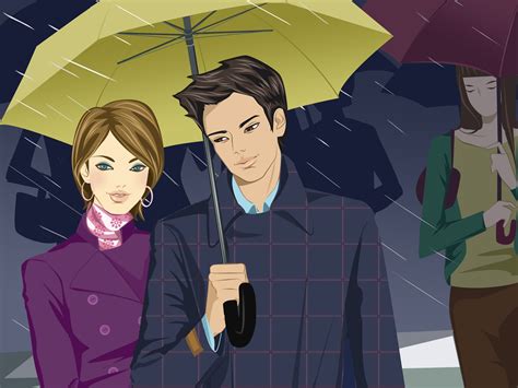Wallpaper Illustration Anime Love Rain Umbrella Cartoon Couple