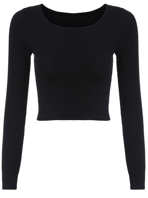 Long Sleeve Crop Black T Shirt Sheinsheinside Black Long Sleeve