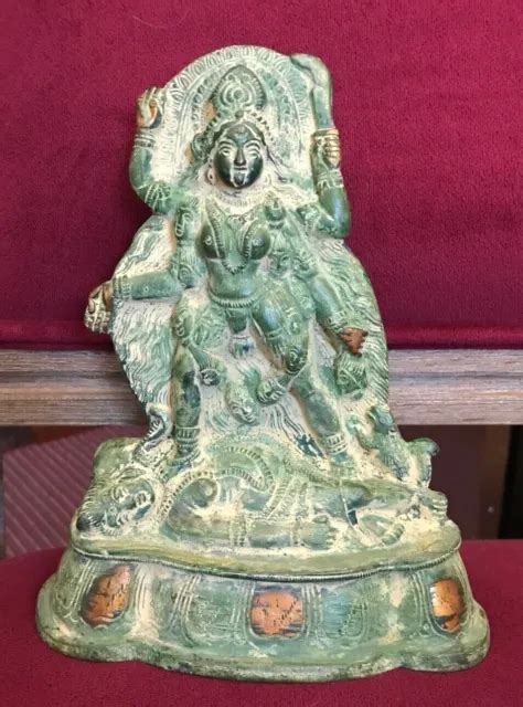 Goddess Kali Standing On Shiva Green Finish Cast Copper Bronze Statue