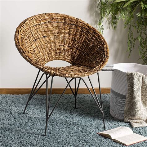 Round Wicker Chair With Metal Base Modern Accent Chair Contemporary