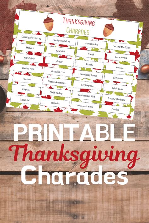 Thanksgiving Charades Game Free Printable Cards Play