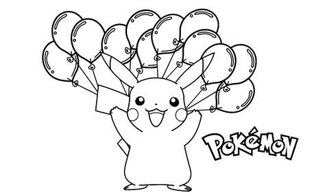 Pikachu And The Balloons Pokemon Coloring Page 🐹 Free Online Coloring