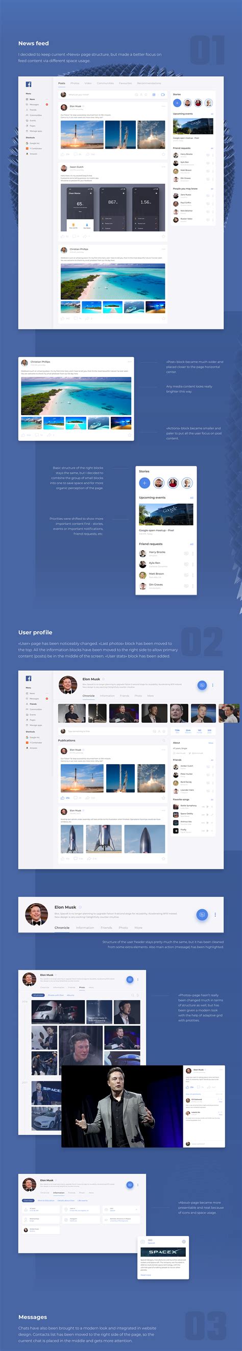 Facebook redesign concept on Behance
