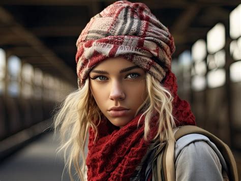 Premium Ai Image A Woman Wearing A Scarf And A Red Scarf