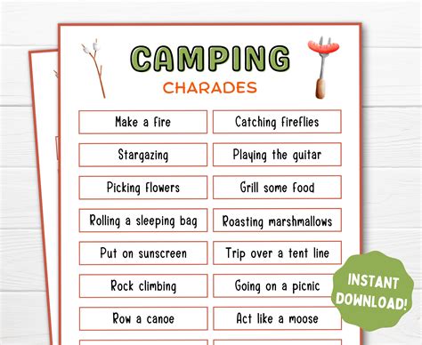 Camping Charades Printable Game Camping Pictionary Draw It Etsy Finland