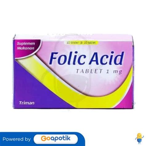 Folic Acid Triman 1 Mg Box 100 Tablet Kegunaan Efek Samping Dosis Dan Aturan Pakai