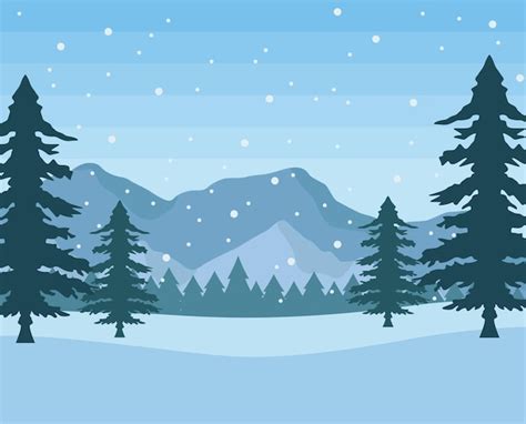 Escena De Bosque De Paisaje Nevado De Invierno Vector Premium