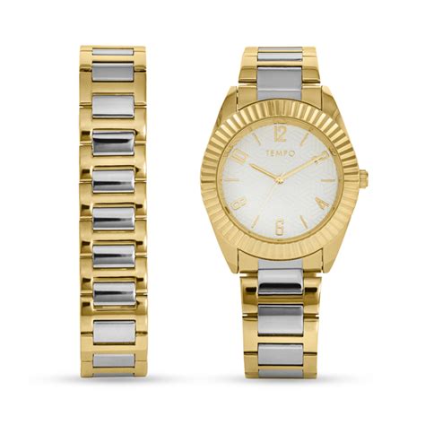 Tempo Mens Gold And Silver Tone Bracelet Watch Set