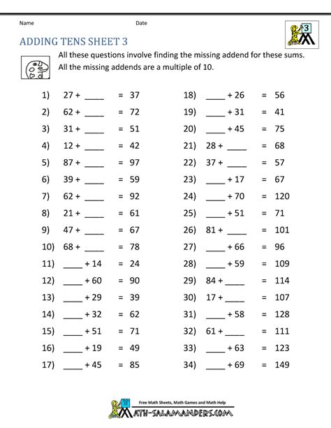 Third Grade Addition Worksheet