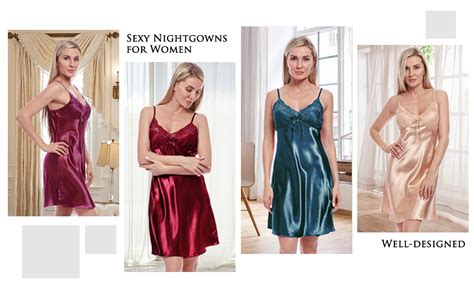 Bellismira Womens Satin Chemise Nightgowns Sexy Sleepwear V Neck Spaghetti Strap Silk Lace