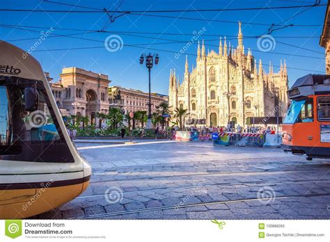 Milan Cathedral Piazza Del Duomo At Night Italy Editorial Stock Photo