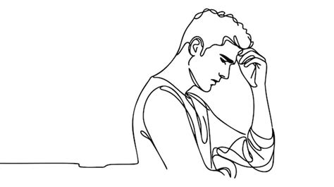 Premium Vector Continuous Line Drawings Of Man Feeling Sad Tired And
