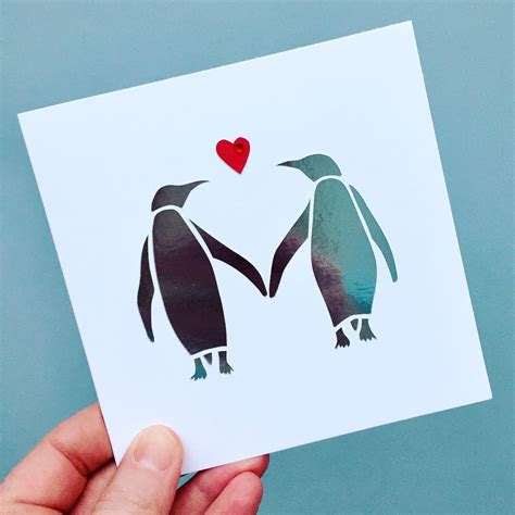 Personalised Silver Penguin Couple With Red Love Heart Etsy Love Heart Cards Valentines