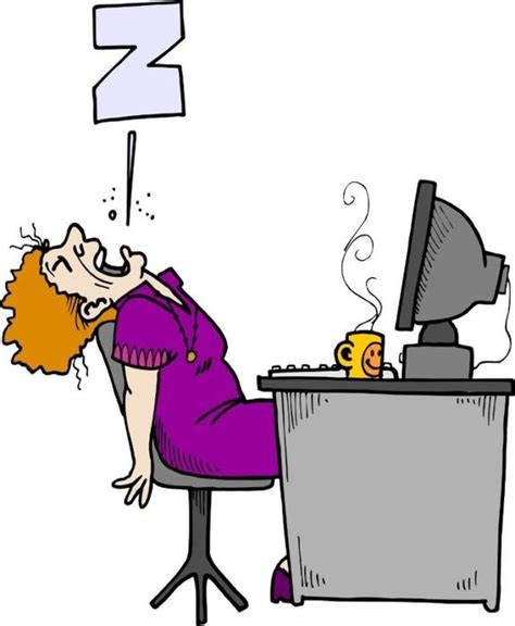 Cartoon Tired Woman At Desk With Computer Free Image Download