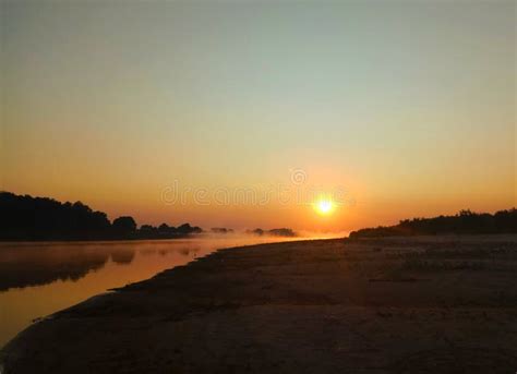 Sunrise Over The Misty River Wild Nature Of Russia Stock Photo Image