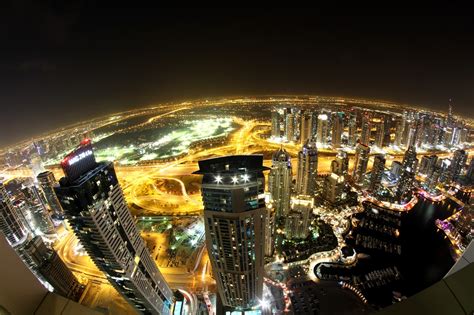 United Arab Emirates Houses Skyscrapers Dubai Night From Above
