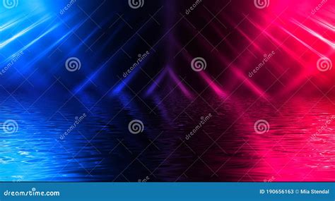 Dark Neon Background With Rays And Lines Night View Reflection In The