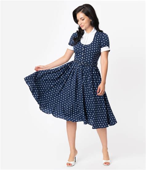 I Love Lucy Blue And White Polka Dot Swing Dress