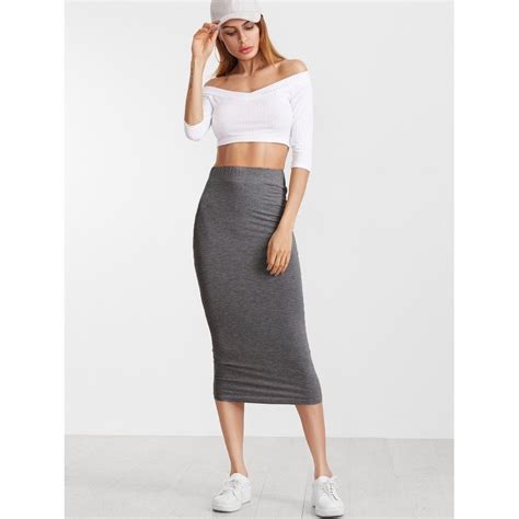 Heather Grey Elastic Waist Jersey Pencil Skirt In 2019 Grey Pencil Skirt Long Pencil Skirt