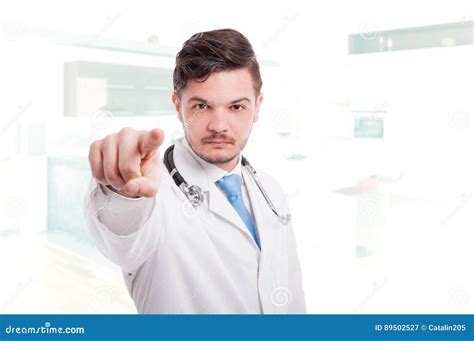 Handsome Young Doctor Pointing Finger At You Stock Image Image Of