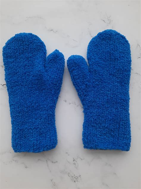 Blue Unisex Mittens Hand Knit Winter Warm Soft Wool Mittens Etsy