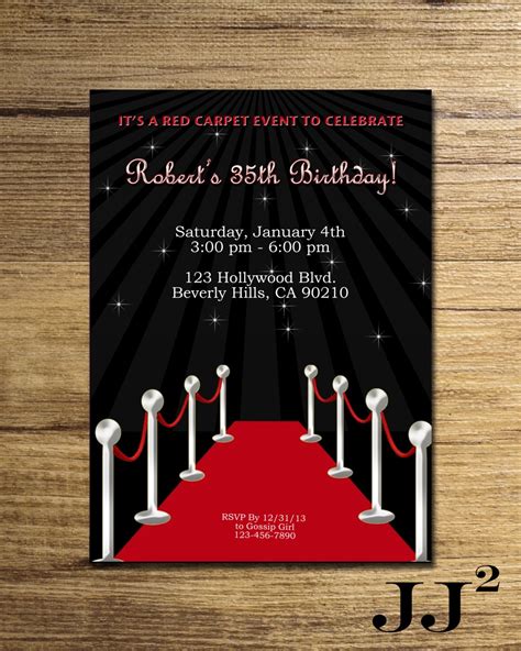 Red Carpet Birthday Party Invitation Glam Hollywood