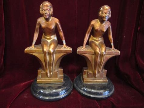 Pair Of Coppery Gold Washed Heavy Spelter Nude Bookends Ca Etsy