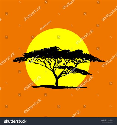 Vector Silhouette Acacia Tree Safari Sunset Stock Vector Royalty Free