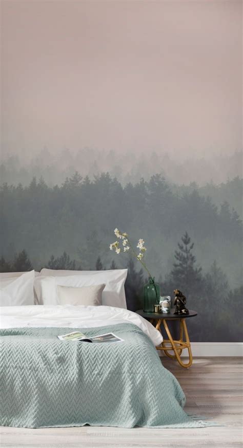 Peach And Green Pastel Ombre Forest Wallpaper Mural Hovia Uk