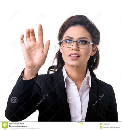 Business Woman Presses A Touchscreen Stock Image Image Of Manager