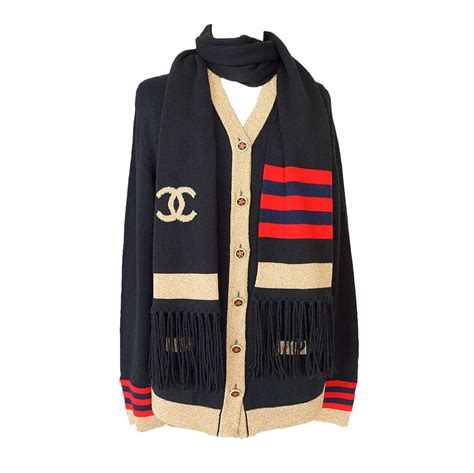 Chanel 09a Cardigan W Scarf Cashmere Gold Trim Star Buttons Nw At 1stdibs