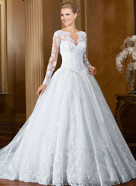 White Long Sleeve Lace Wedding Dresses Muslim Vestidos De