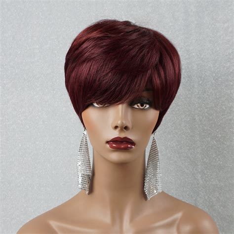 Human Hair Wigs For White Women Over Burgundy Pixie Cut Etsy