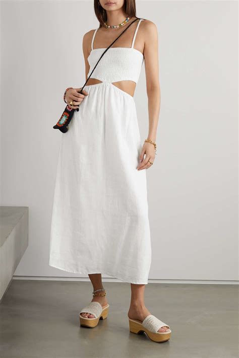Faithfull The Brand Tayari Cutout Shirred Linen Midi Dress Net A Porter