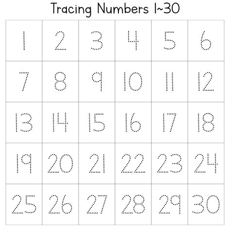 Trace Numbers 1 30 Worksheet