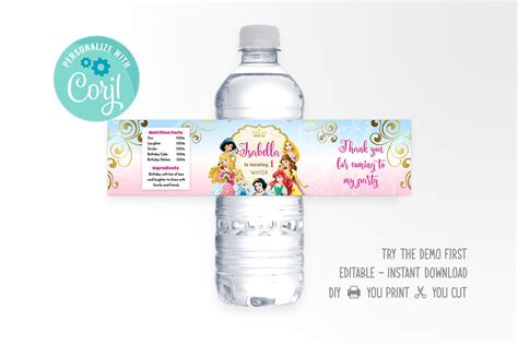 Disney Princess Water Bottle Label Easy Inviting